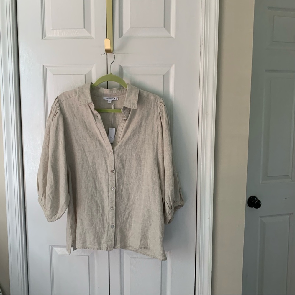Chico's Linen Beige Button Blouse